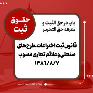 قانون ثبت اختراعات، طرح‌های صنعتی و علائم تجاری مصوب 1386/8/7
